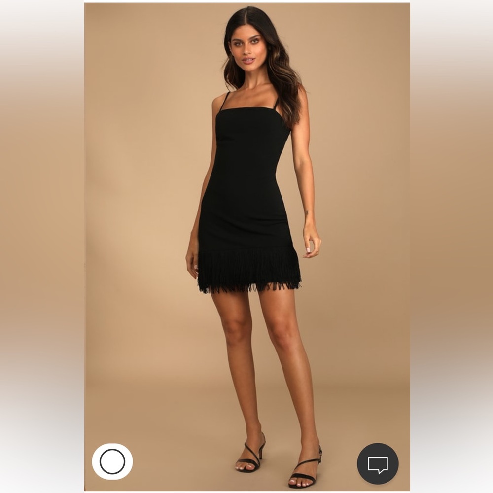 Lulus Black Fringe Bodycon Mini Dress With Spaghetti Straps Small